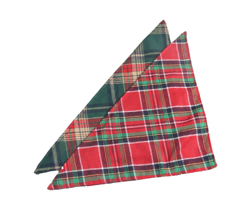 Christmas Plaid Double Side Triangle Towel Saliva Cotton Pet Bib