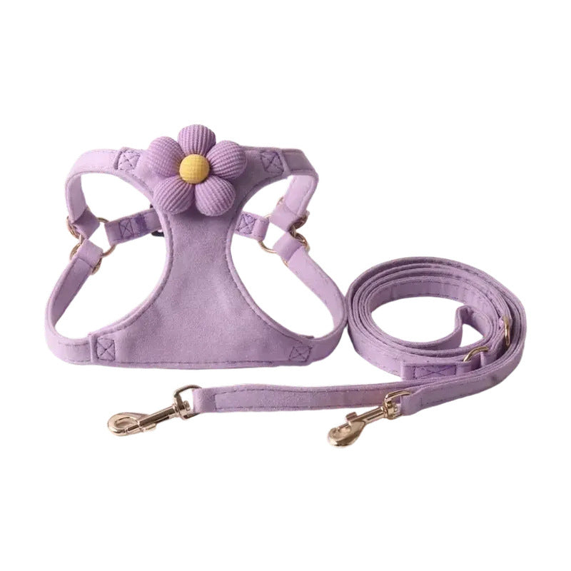 Candy Color Velvet Flower Pet Dog No Choking Harness Leash Set