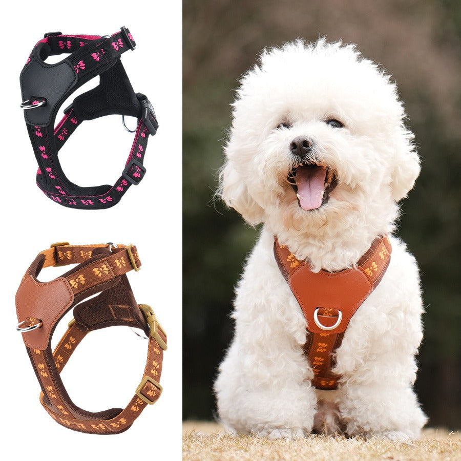 Leather Butterfly Embroidery Reflective Adjustable Pet Dog Harness
