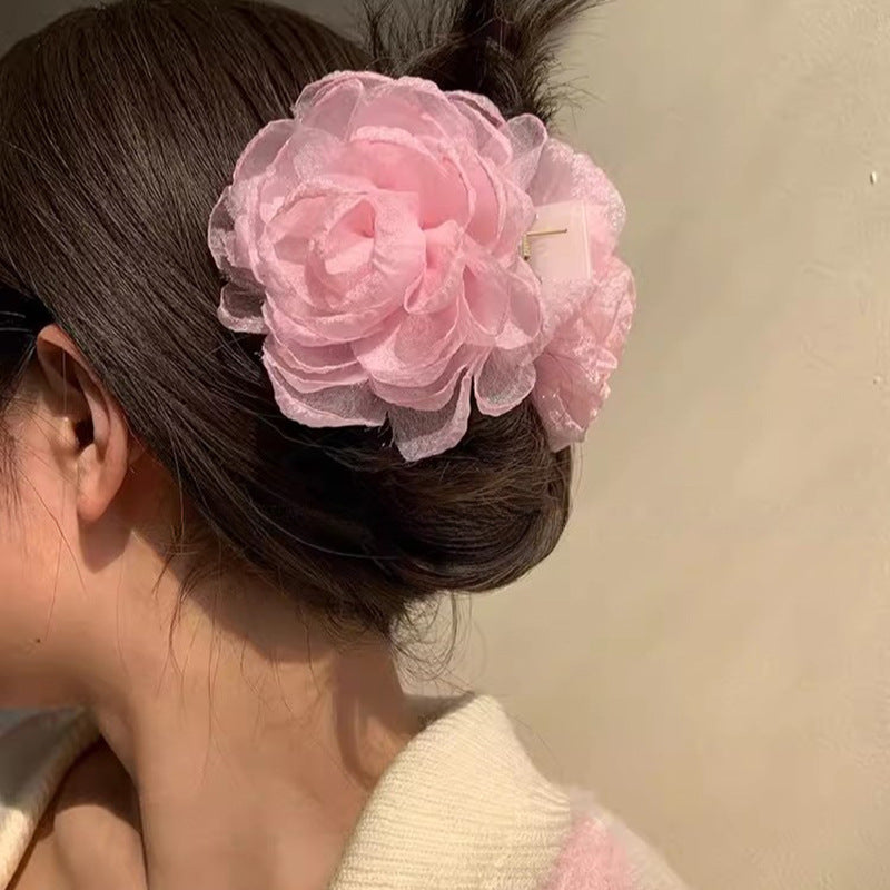 Mesh Simulation Rose Flower Grab Clip Hair Claw Hair Accessories Wholesale