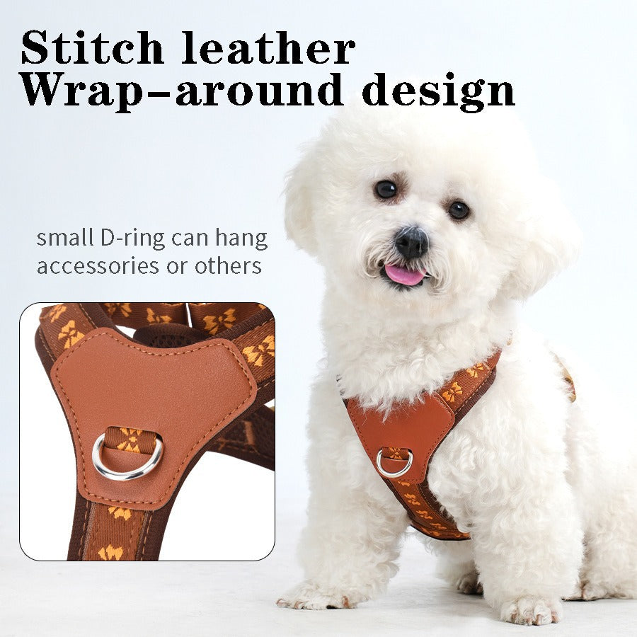 Leather Butterfly Embroidery Reflective Adjustable Pet Dog Harness