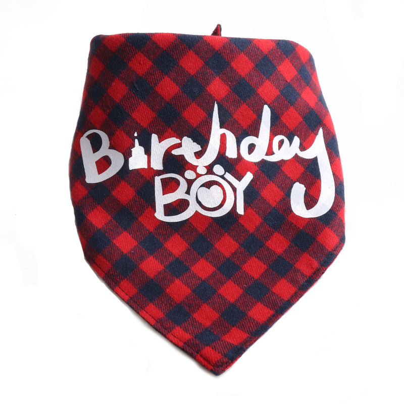 Plaid Pattern Birthday Double Side Triangle Towel Saliva Pet Bib
