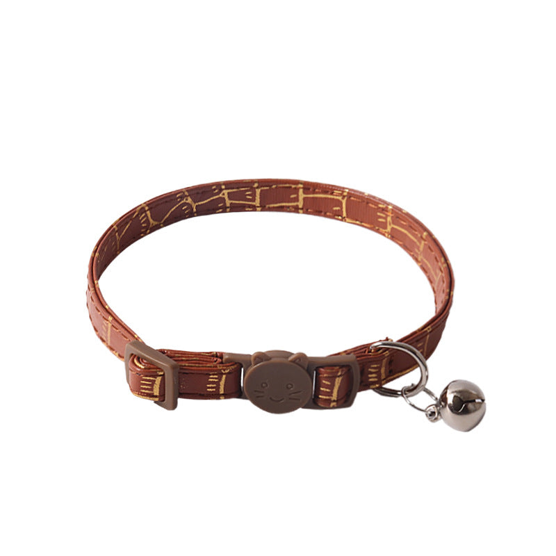 Hot Stamping Gold Soft PU Leather Bow Pet Cat Collar with Bell