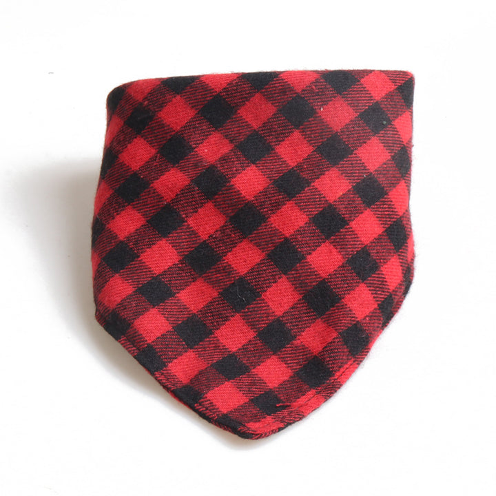 Christmas Plaid Double Side Triangle Towel Saliva Cotton Pet Bib