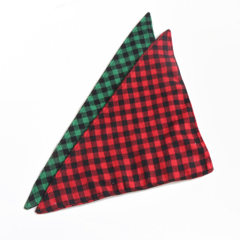 Christmas Plaid Double Side Triangle Towel Saliva Cotton Pet Bib