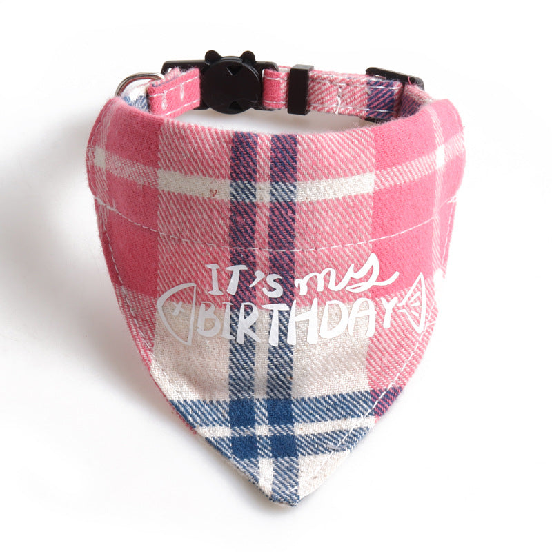 Plaid Birthday Triangle Towel Cotton Pet Saliva Bib Bow Collar