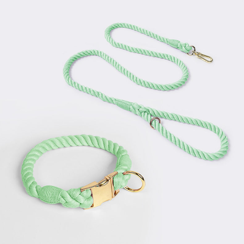 Hand-woven Cotton Nautical Knot Collar Dog Anti-Pull Leash Set