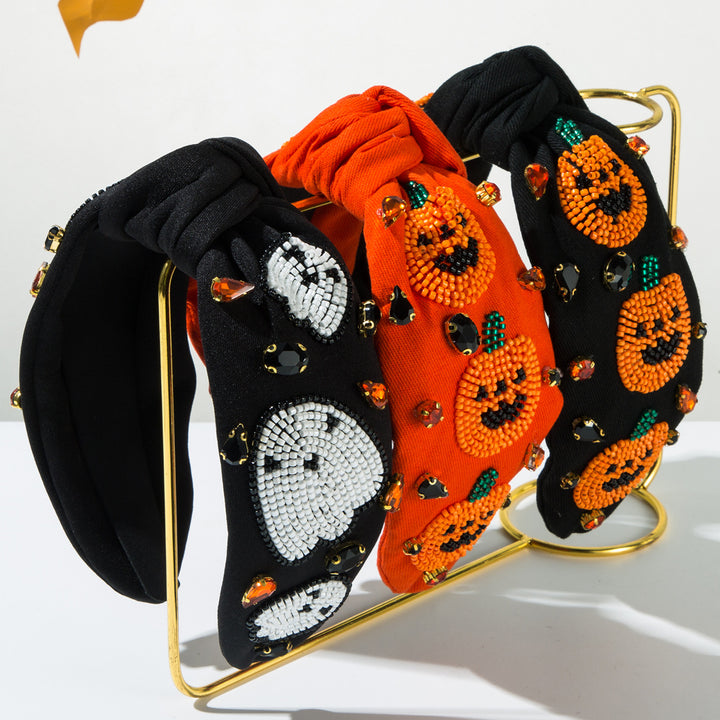 Seed Beads Pumpkin Ghost Halloween Fabric Headband Hair Accessories Wholesale