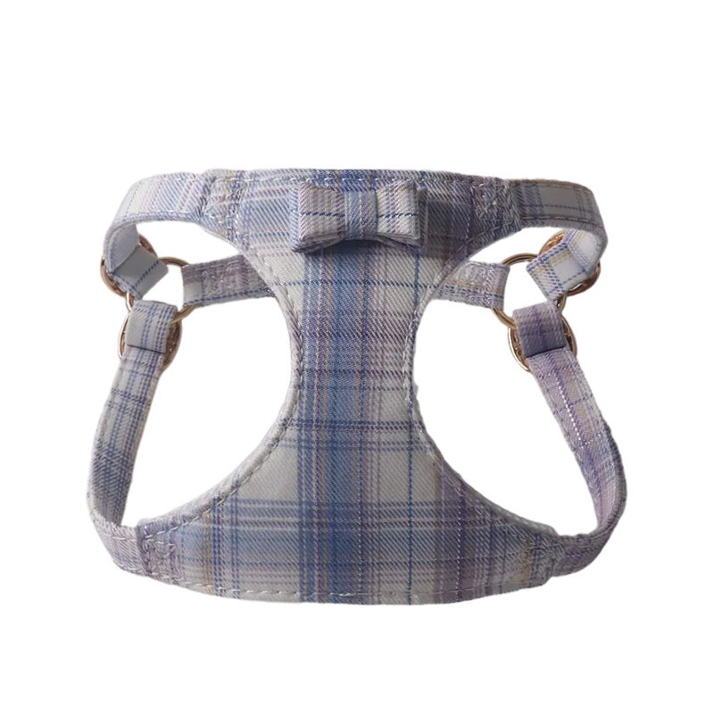 Breathable Mesh Plaid Fabric Pet Dog No Choking Harness Leash Set