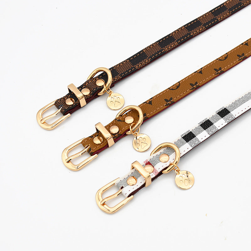 Printed Soft Leather Comfortable No Choking Pet Harness Collar Set
