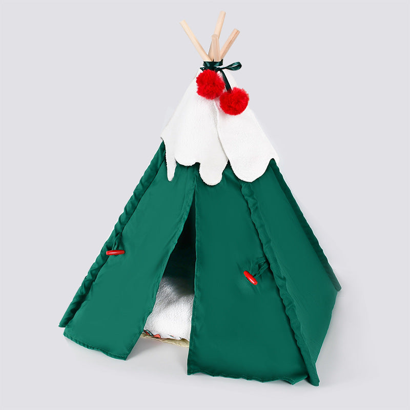 Christmas Warm Comfortable Cat Bed Detachable Pet Mattress Tent