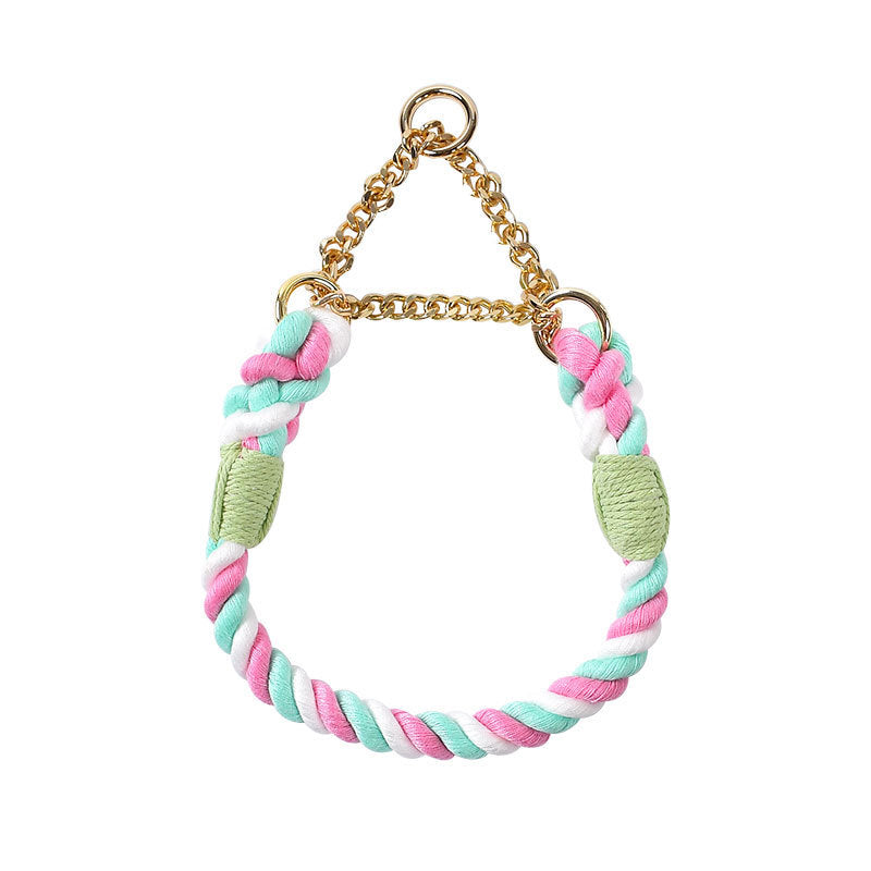 Woven Cotton Rope Close-fitting Short Anti-Pull Leash Collar Set