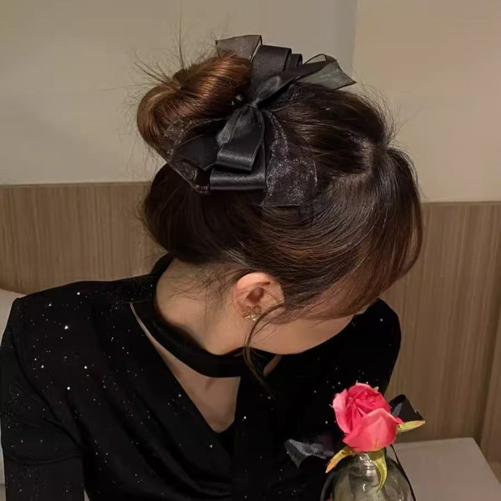 Black Mesh Multi-layer Bow Spring Clip Hair Clip Hair Accessories Wholesale