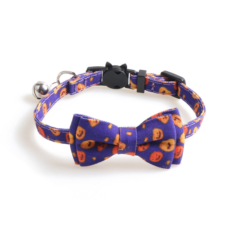 Halloween Pumpkin Print Triangle Towel Saliva Bib Bow Pet Collar