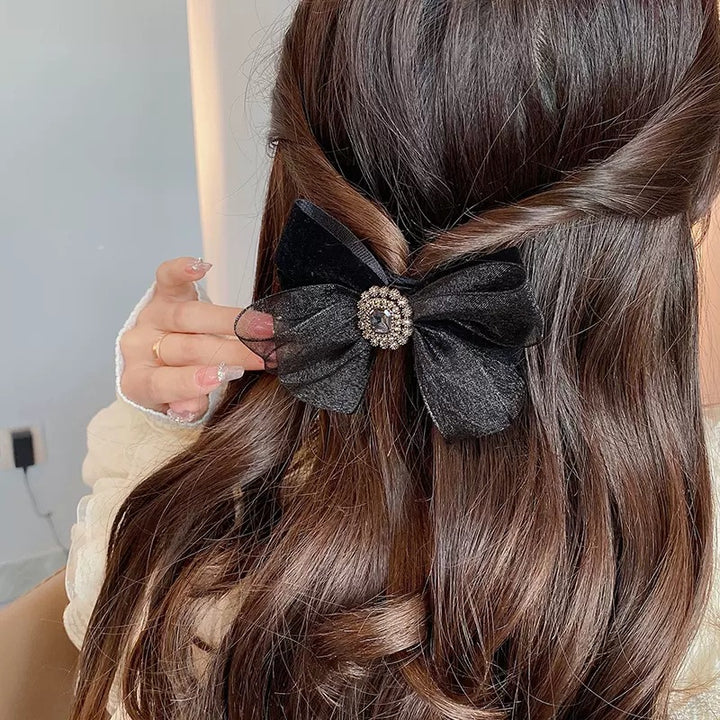 Organza Flocking Bow Spring Clip Hair Clip Hair Accessories Wholesale