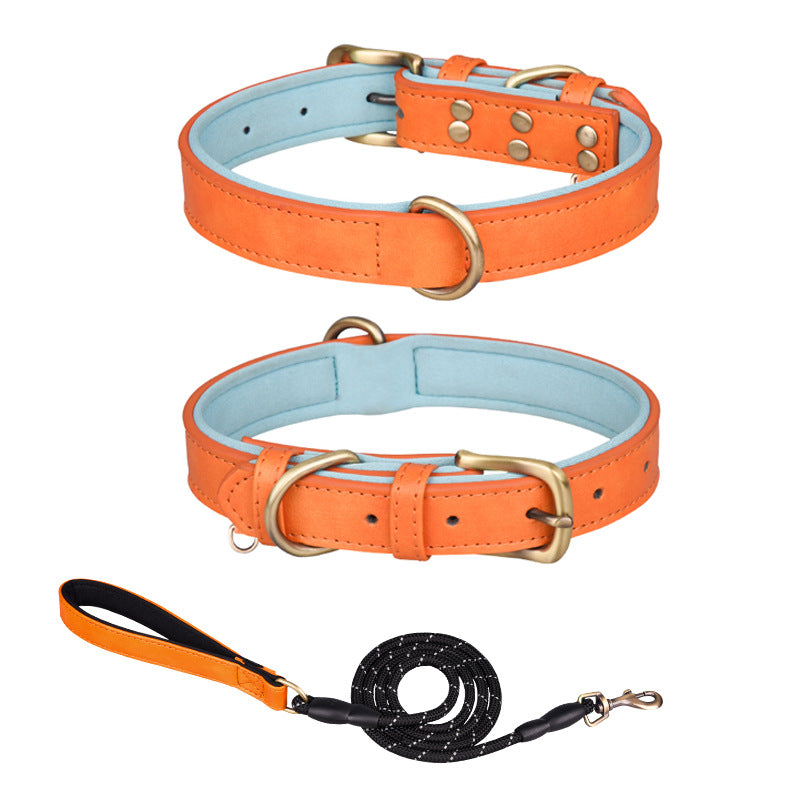 Double-layer PU Leather D-Ring Adjustable Belt Buckle Pet Collar