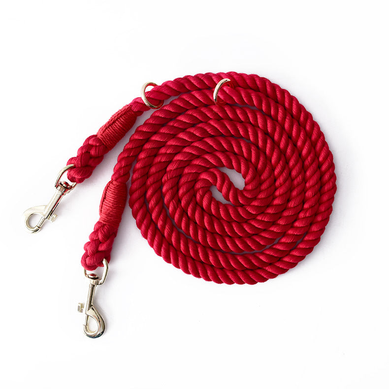 Woven Cotton Multi-functional Waist Pet Double Leash P-Type Collar