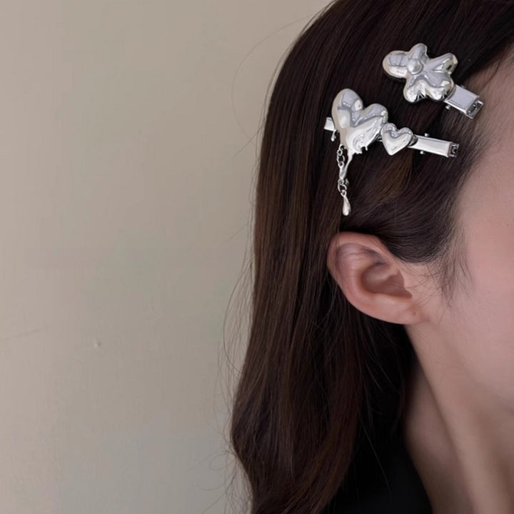 Melted Heart Silver Alloy Bangs Hair Clip Hair Accessories Wholesale
