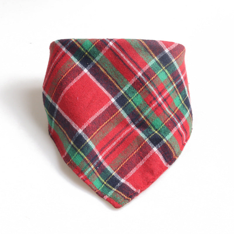 Christmas Plaid Double Side Triangle Towel Saliva Cotton Pet Bib