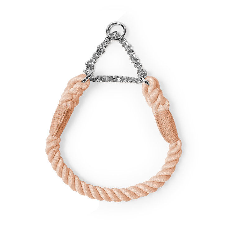 Hand Woven Flower Rope Dog Leash P-Type Metal Chain Collar Set