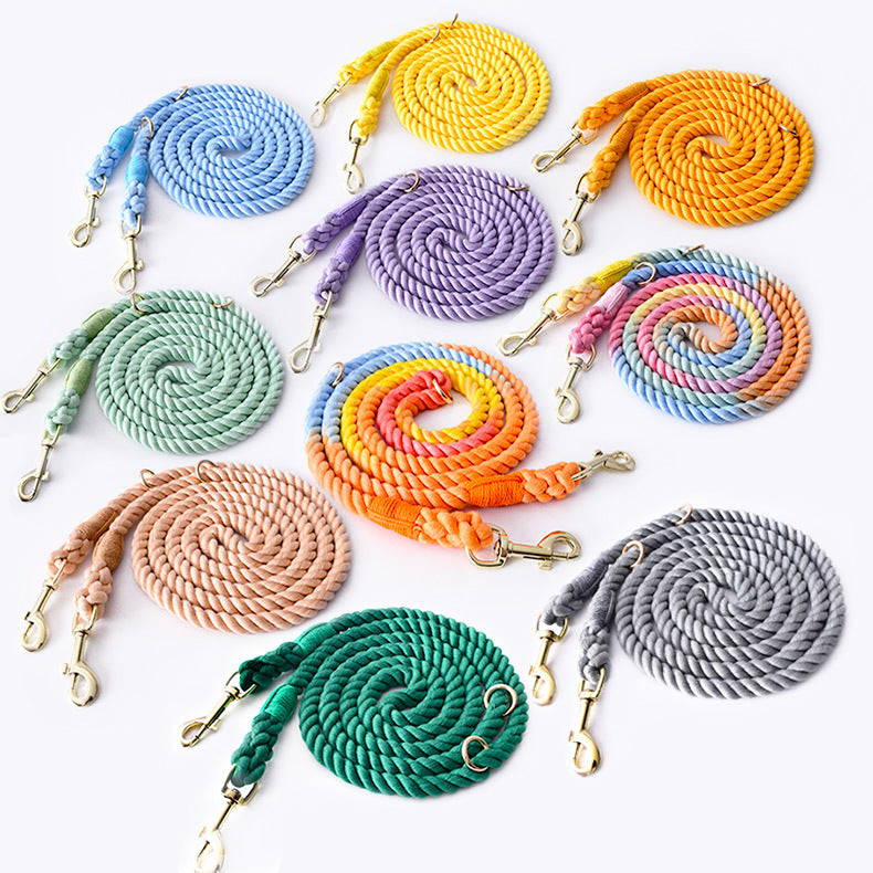 Woven Cotton Multi-functional Waist Pet Double Leash P-Type Collar