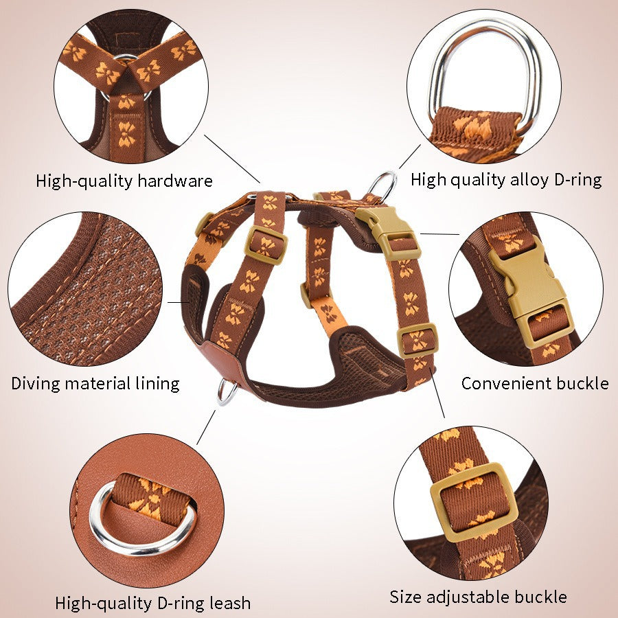 Leather Butterfly Embroidery Reflective Adjustable Pet Dog Harness
