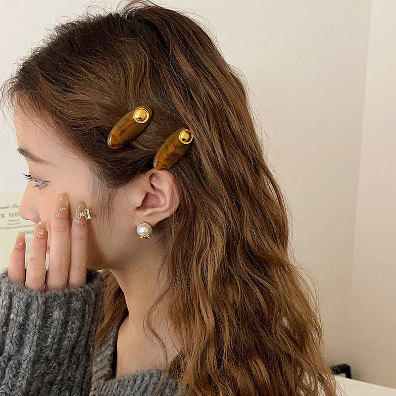 Gold Button Oval Acrylic Duckbill Clip Hair Clip Hair Accessories Wholesale