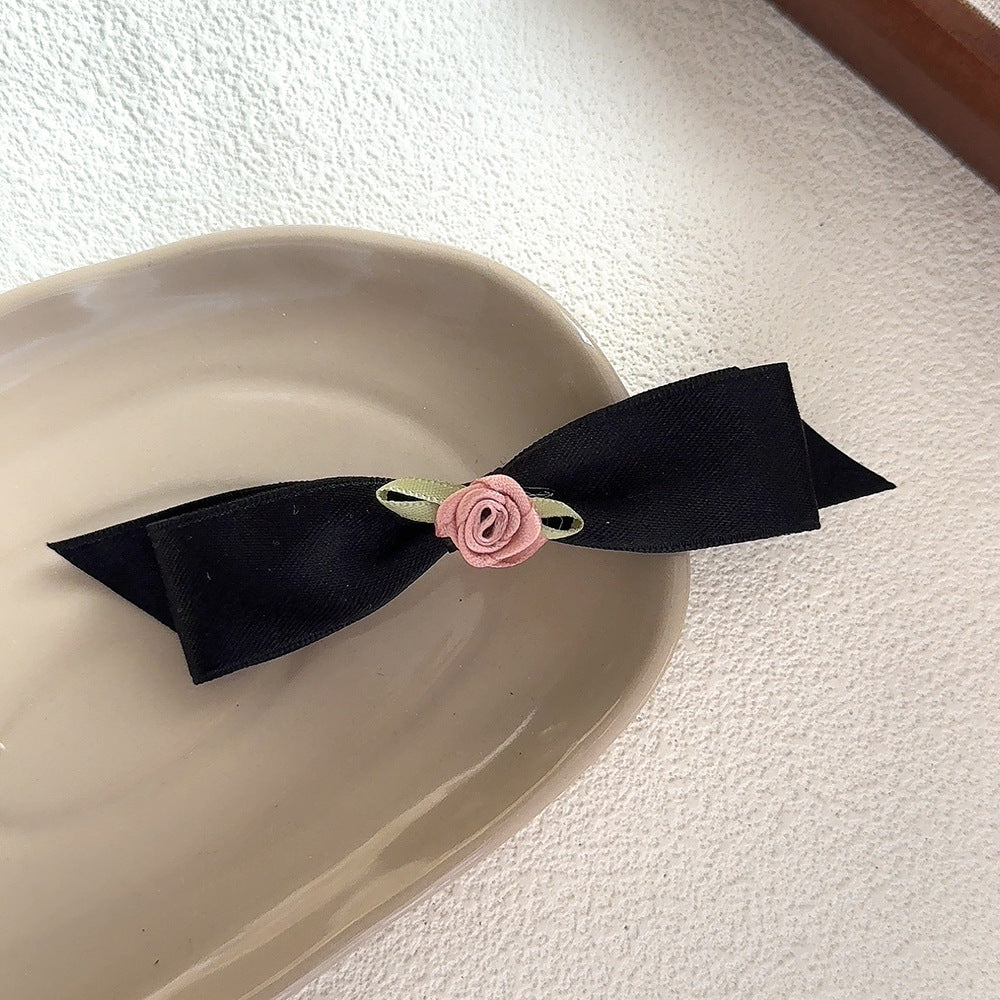 Fabric Rose Black Bow Duckbill Clip Bangs Hair Clip Hair Accessories Wholesale