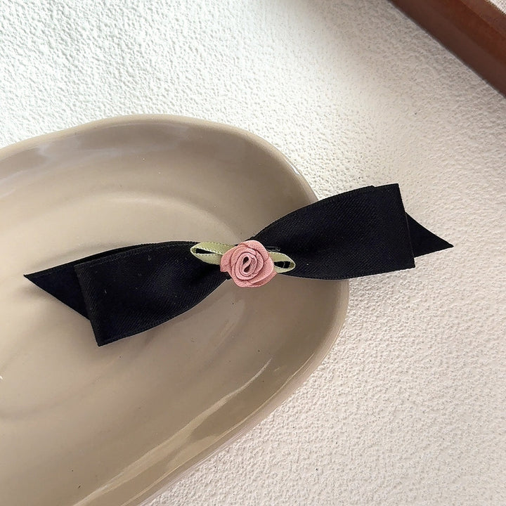 Fabric Rose Black Bow Duckbill Clip Bangs Hair Clip Hair Accessories Wholesale