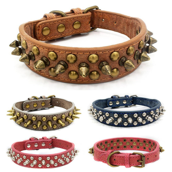 Retro Punk Bullet Rivet Large Dog Adjustable Leather Pet Collar