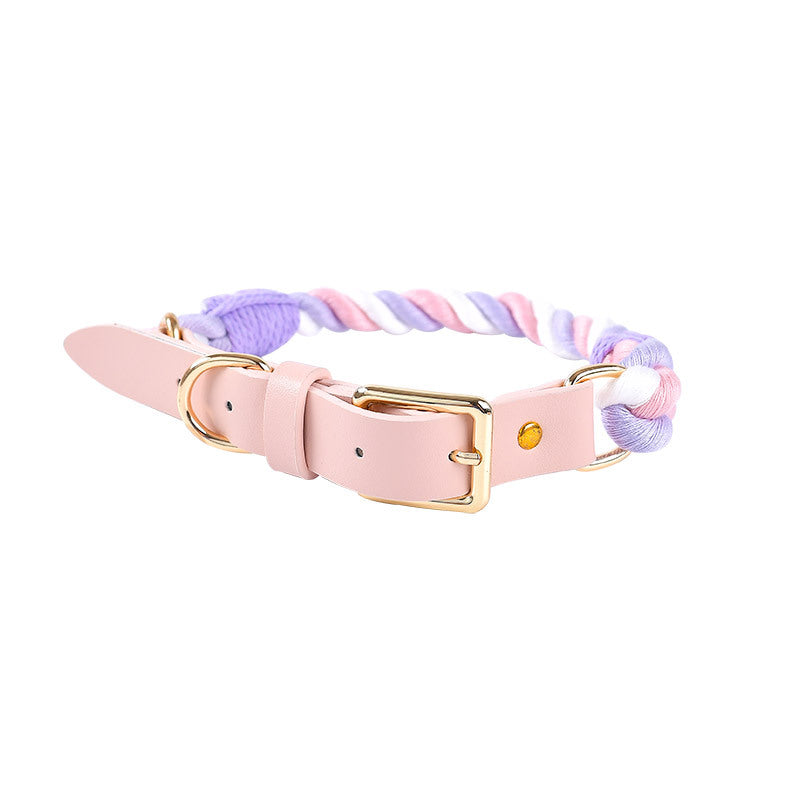 Hand Woven Colored Cotton Rope Large Dog Collar Anti-Pull Leash Set