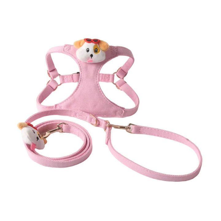 Cute Doll Denim Comfortable Pet Dog No Choking Harness Leash Set