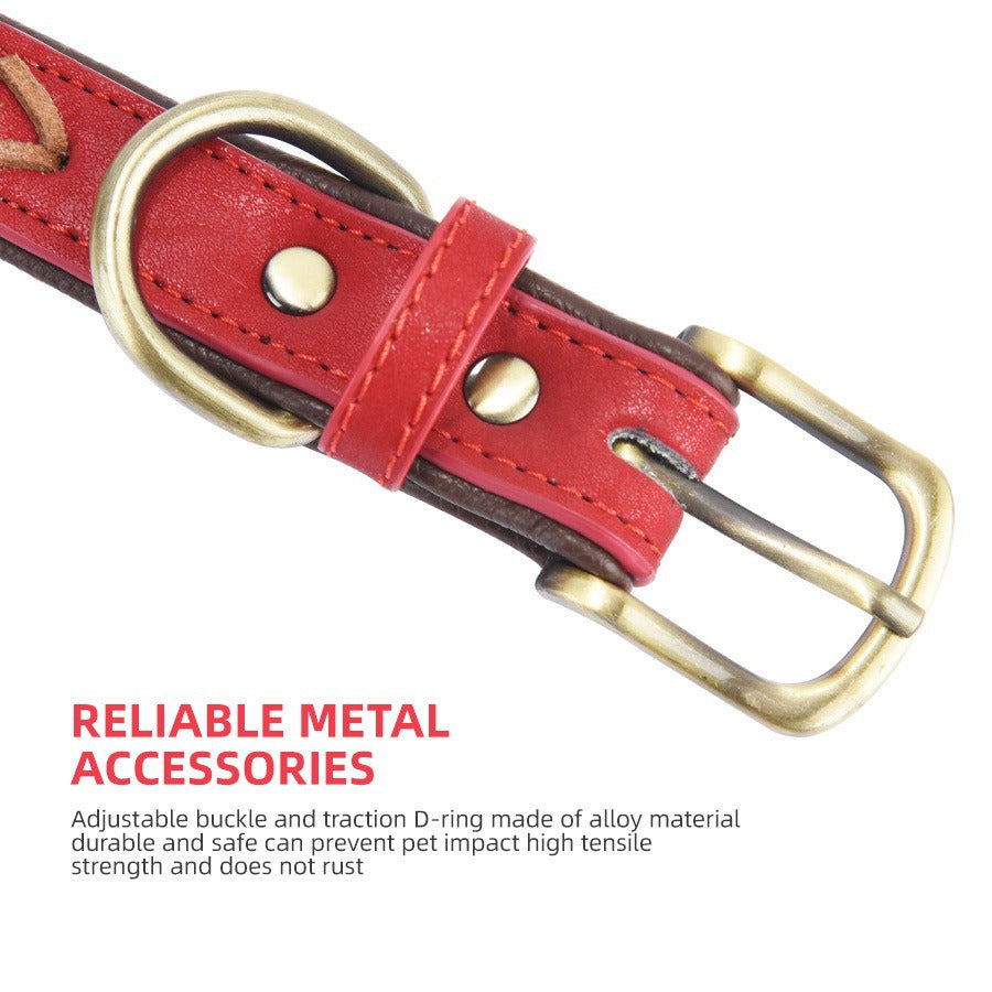 Double Layer Woven PU Leather Adjustable Belt Pet Dog Collar