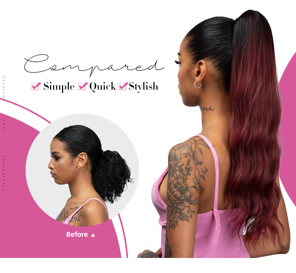 Drawstring Long Curly Water Ripple Ponytail Wigs Hair Extensions Wholesale