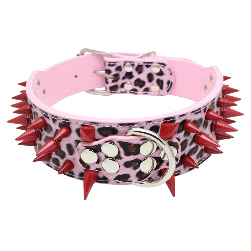 Spike Rivets Large Dog Adjustable Thick PU Leather Pet Collar