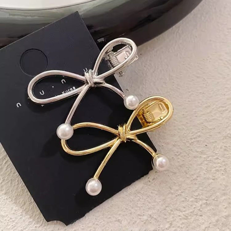 Alloy Bow Inlaid Pearl Bangs Duckbill Hair Clip Hair Accessories Wholesale