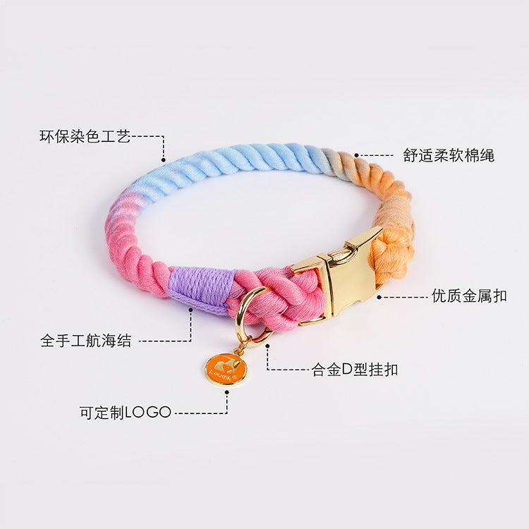 Hand-woven Cotton Nautical Knot Collar Dog Anti-Pull Leash Set