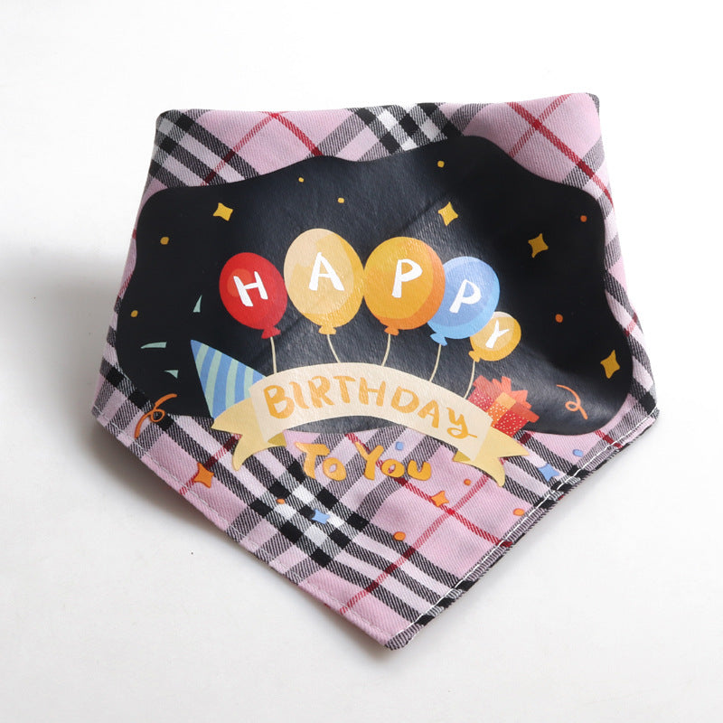 Birthday Party Double Side Plaid Triangle Towel Saliva Pet Bib