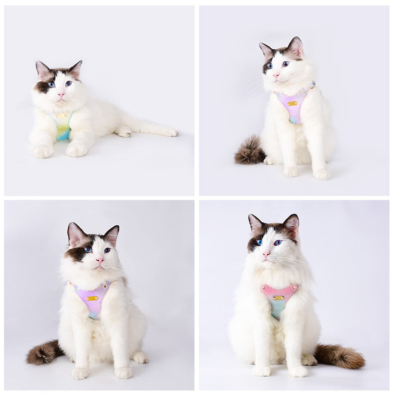 Gradient Waterproof Soft Leather No Choking Pet Harness Leash Collar