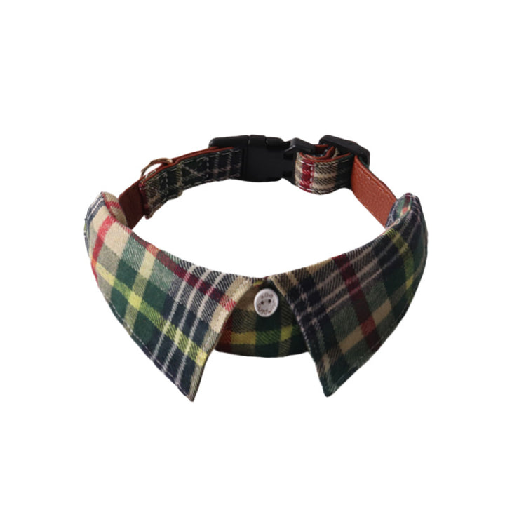 Plaid Fabric Leather Fake Collar Belt Buckle Pet Cat Collar