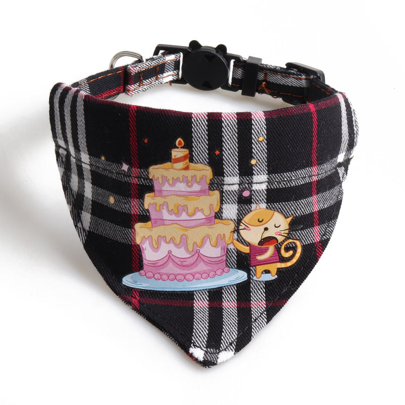 Plaid Pattern Birthday Triangle Towel Saliva Pet Bib Bow Collar