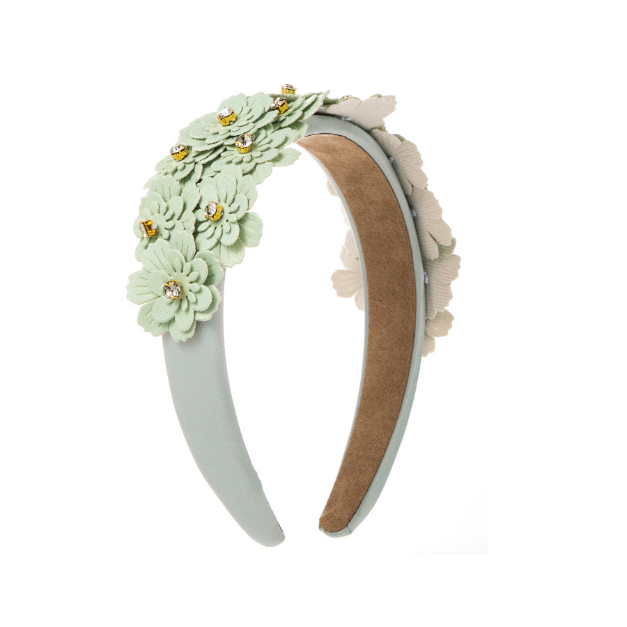Colored Fabric Flower Glass Diamond Headband Hair Accessories Wholesale