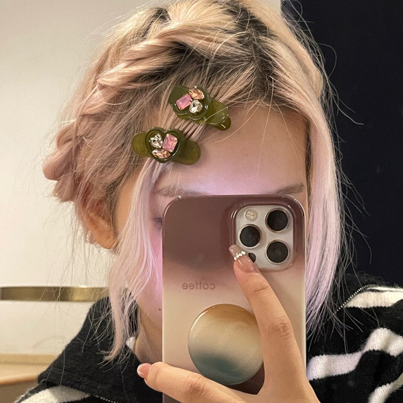 Acrylic Heart Rhinestone Bangs Duck Bill Hair Clip Hair Accessories Wholesale