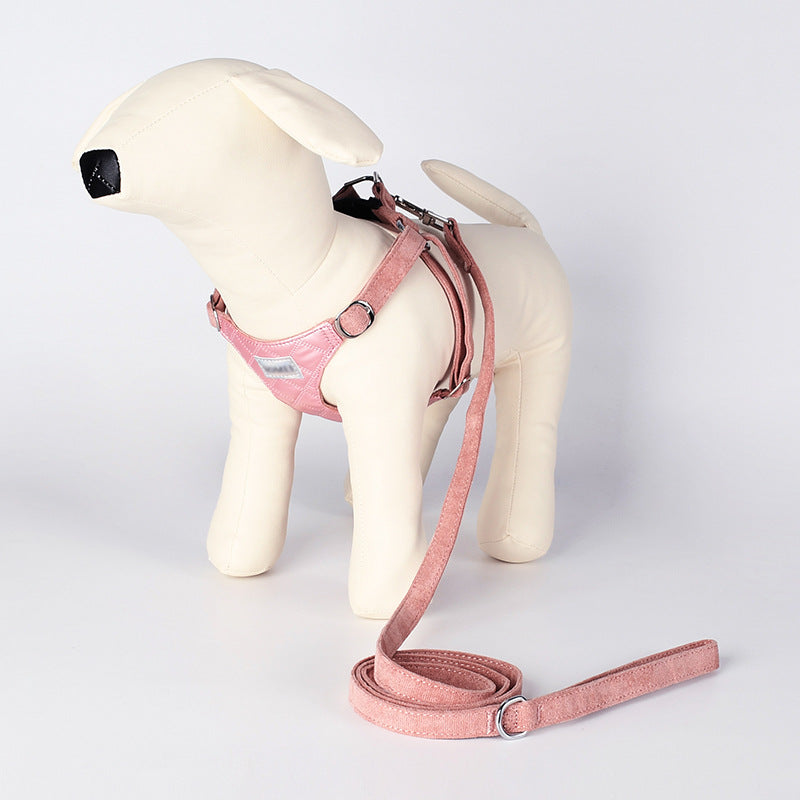 Light Comfort Dazzle Fabric Anti-Choke Pet Harness Leash Set