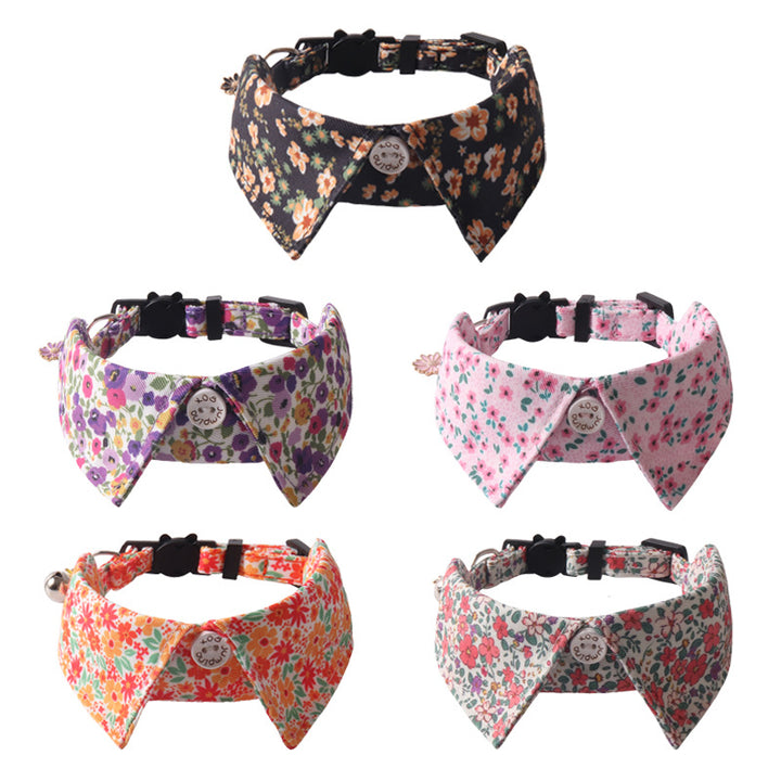Floral Printed Cute Fake Collar Belt Buckle Pet Cat Collar