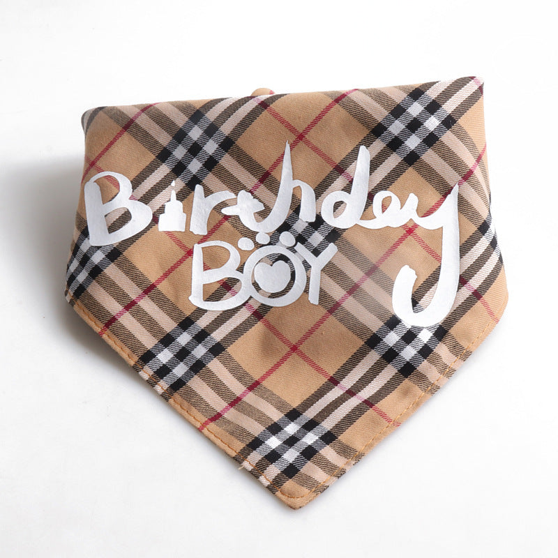 Birthday Party Double Side Plaid Triangle Towel Saliva Pet Bib