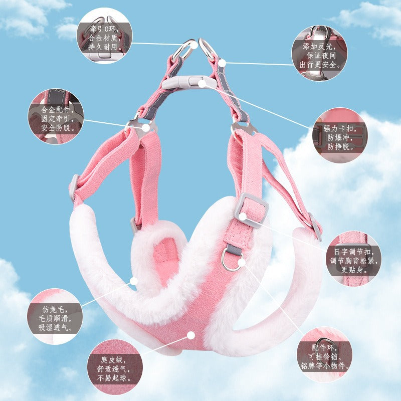 Warm Fluff Soft Reflective Anti-Choking Pet Dog Harness Leash Set