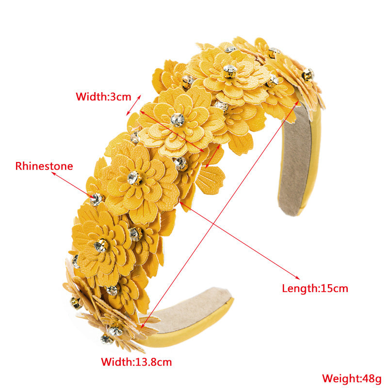 Colored Fabric Flower Glass Diamond Headband Hair Accessories Wholesale