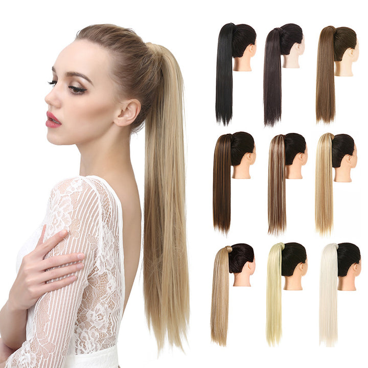 Matte Long Straight Hair Ponytail Wigs Velcro Winding 24inch Hair Extensions