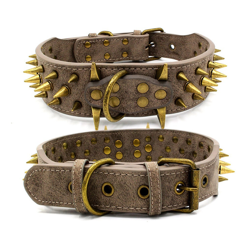 Bullet Rivet Large Dog Adjustable Retro PU Leather Pet Collar
